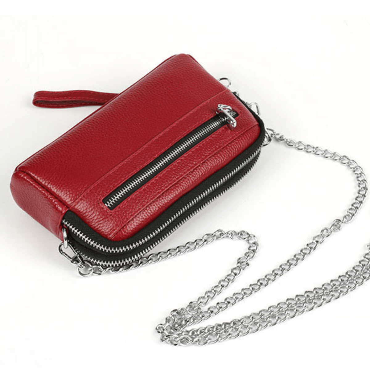 Pochette en Cuir Rouge avec Bandoulière