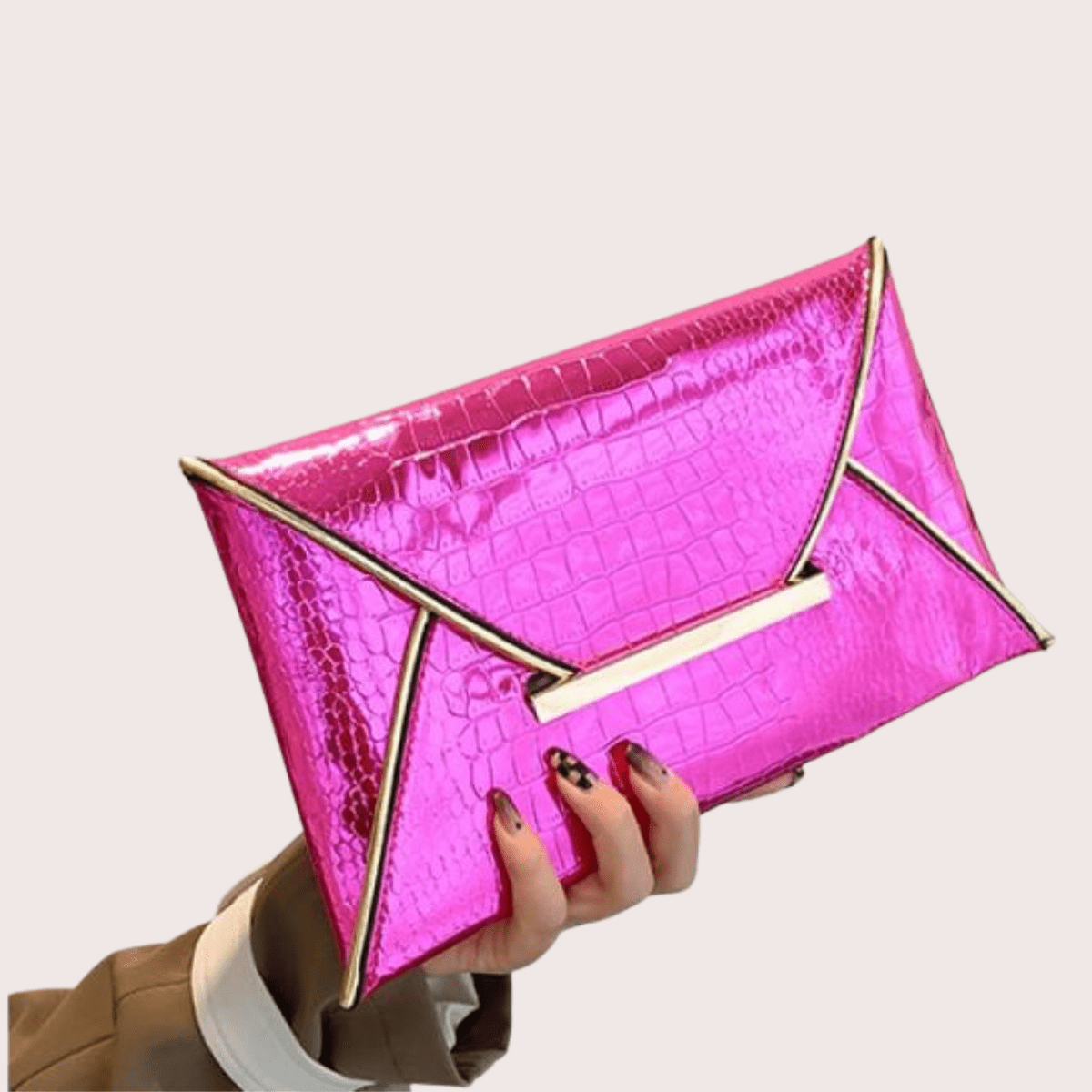 Pochette Or Rose Facon Croco